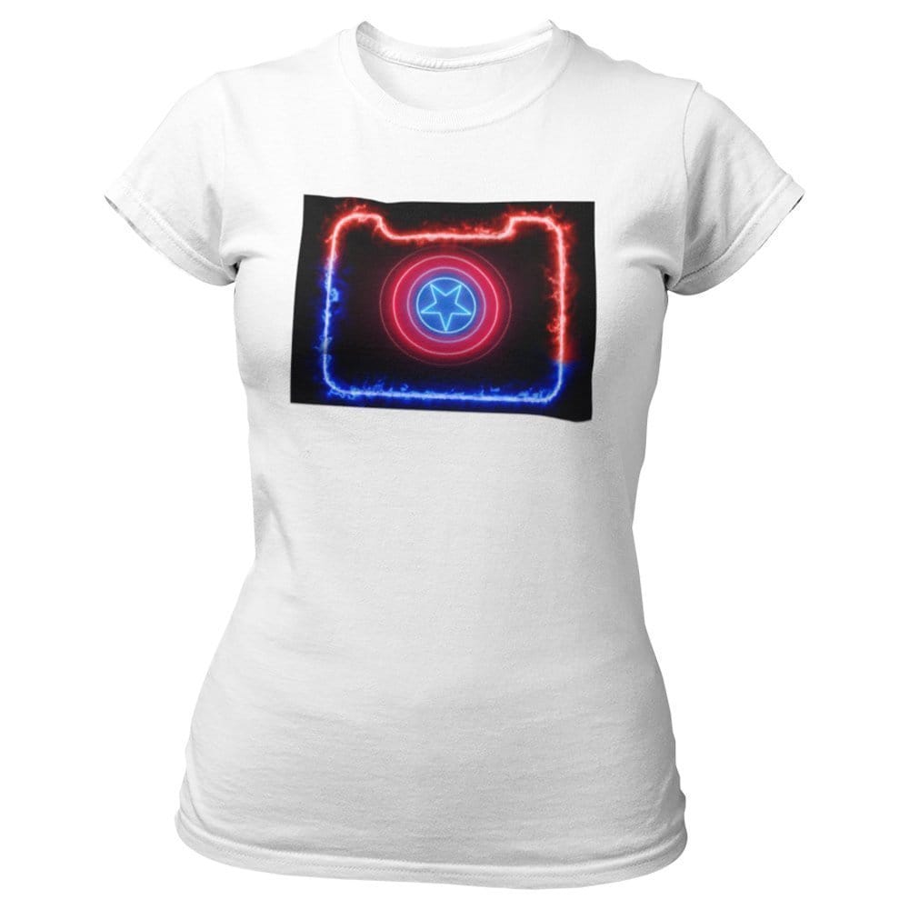 EqualLife Pure Cotton Bio-Washed T-Shirt Chest Printed-Captain America Neon Icon Design-7-by ZingerTees-Women-EL9120418-F