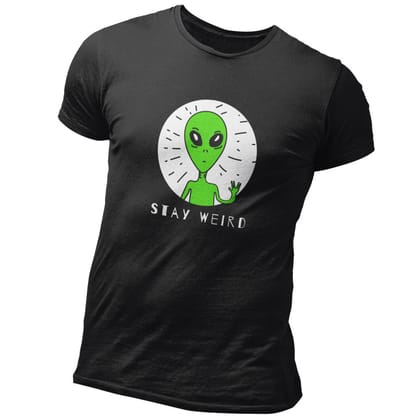 EqualLife Pure Cotton Bio-Washed T-Shirt Chest Printed-Funny Alien Message 1 - Stay Weird Design -by ZingerTees-Men-EL9120126-M