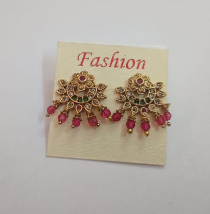 Gold Plated Kundan & Pearl Drop Earrings