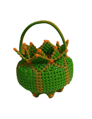  3D Printed Miniature Green and Orange Beaded Basket