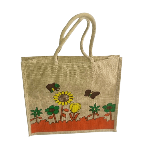 **Jute bag with colorful floral print**