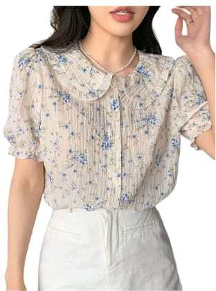 Women's Casual Rayon Cuff Sleeve Printed Collar Neck Shirt (Multicolor) PID57099