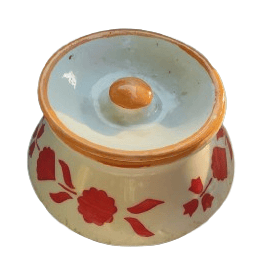 Hand painted ceramic curd pot with lid, 100% natural and eco-friendly, perfect for storing curd, yogurt, and other dairy products.