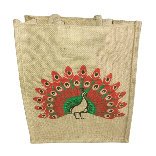 Peacock Printed Jute Bag