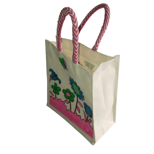 Hand-painted canvas bag with vibrant floral design