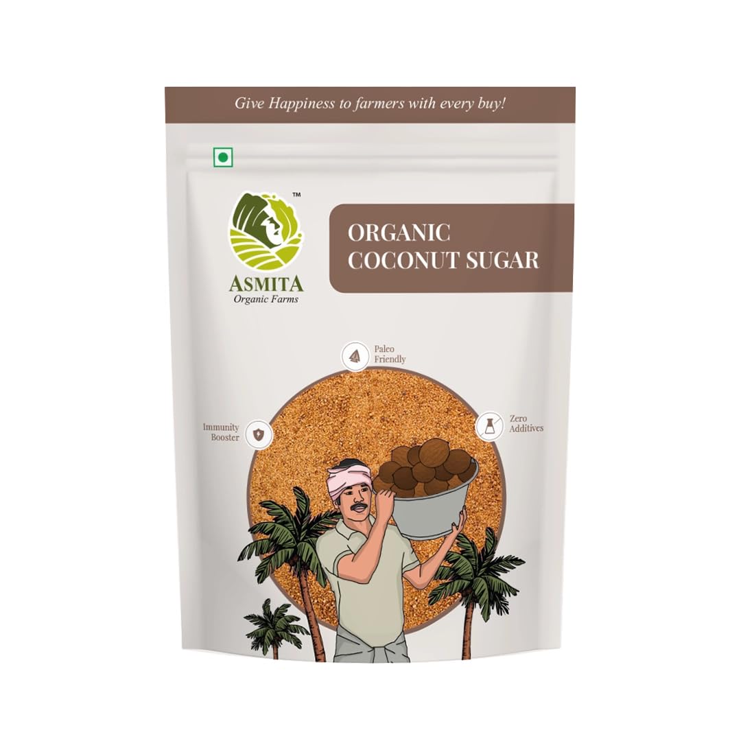 Asmita Organic Farms Coconut Sugar 500g 100% Natural Sweetener & Sugar Substitute Organic, Low Glycemic Index Ideal for Baking, Beverages & Desserts Healthy Sugar Alternative