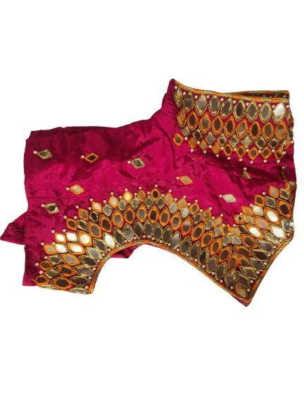 Maroon Velvet Mirror Work Blouse With Elbow Sleeves For Women