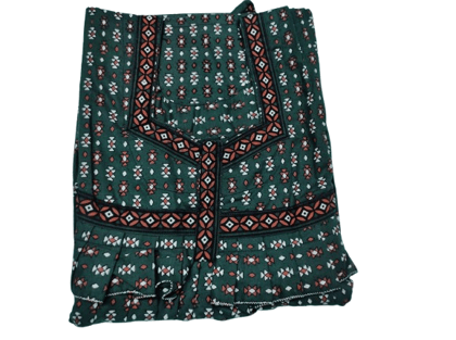  Green Cotton Printed Nighty With Frill