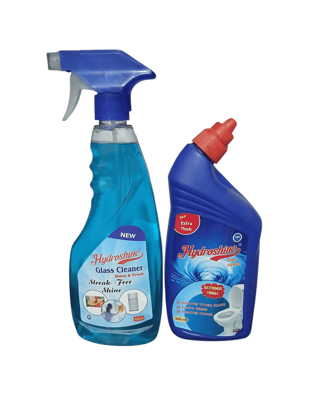  HydroShine Glass Cleaner 500ml Streak Free Shine and HydroShine Toilet Cleaner 500ml 10X Stronger Formula