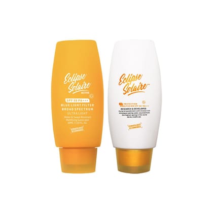 Eclipse Solaire Active Sunscreen 60ml and Aqua Fusion Sunscreen 60ml SPF 50 PA+++, All Skin Types (Combo of 2)