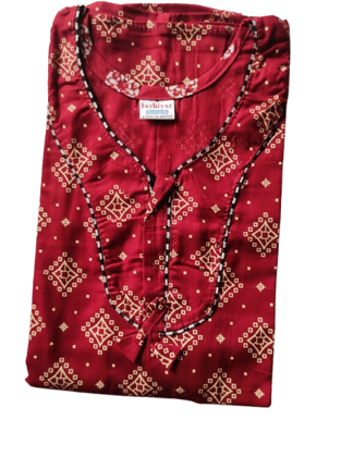 Women's Long Sleeve Cotton Nightgown, Red and Gold Floral Print