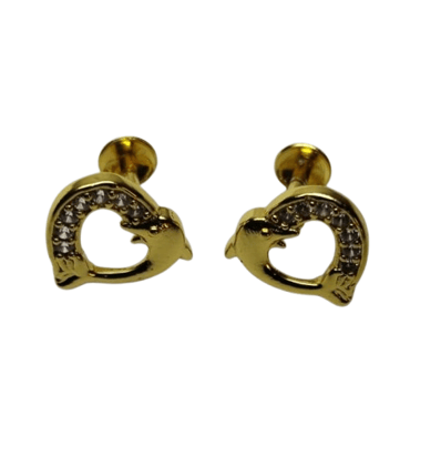  Dolphin Shape Gold Plated Tops with Cubic Zirconia Stones