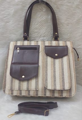 Women's Striped Canvas Tote Bag