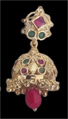 Traditional Indian Gold Jhumka Earrings with Ruby and Emerald Stones Online