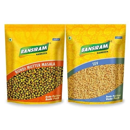 Bansiram Namkeen Bundi Mutter Masala & Namkeen Sev (400g Each) - 800gm.