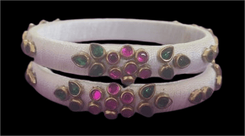  White and Pink Stone Studded Silk Thread Bangles