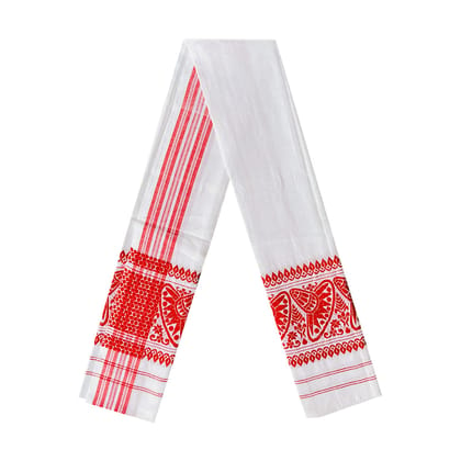 Lafabriqueind Pure Cotton Assamese Gamcha in White Color, Breathable gamcha for Men, Women | Heavy Design 60 GSM Bath Towel | Pack of 1, Size-23x58 inches, Red & White