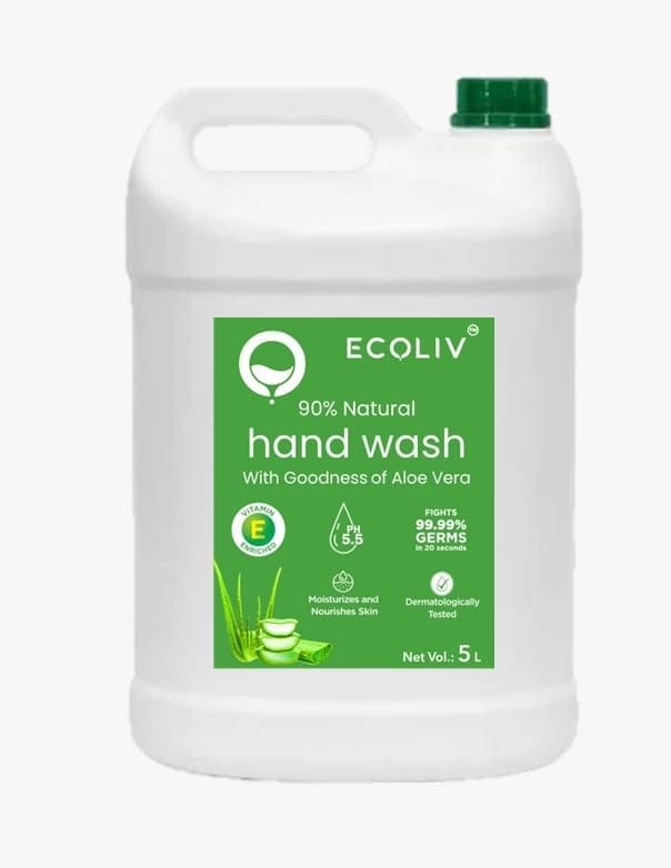 Ecoliv Liquid HandWash Refill 5L| pH 5.5 HandWash|Plant based Natural handwash liquid|Mild on skin with Germ Protection