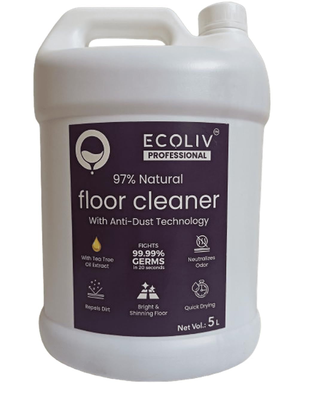 ECOLIV Liquid Floor Cleaner 5L Can | Anti Dust Technology | Infused with Tea Tree Oil for Effective Cleaning and Freshness| Strong Surface Disinfectant