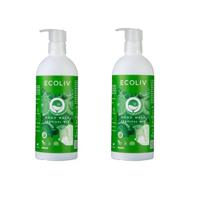 Ecoliv Tropical Mix Hand Wash 500 ml| Pack of 2| Ecofriendly and plant Based Handwash with 90% Naturality | pH 5.5| Rich Lather and Luxurious Foam | Fights 99.99% germs