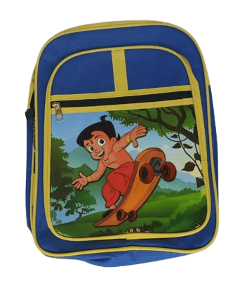 Blue and yellow cartoon character Chhota Bheem printed bag