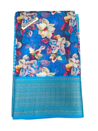  Blue Floral Saree With Golden Border