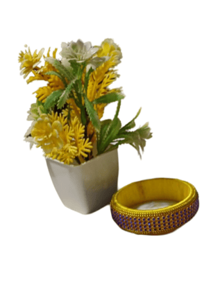  Yellow and Blue Silk Thread Bangle with Stone Work