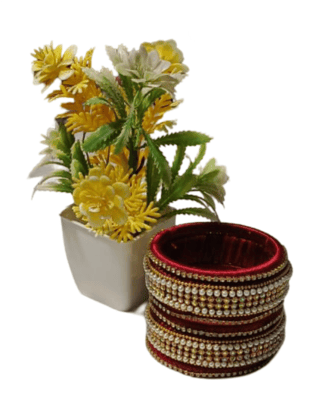  Red and White Silk Thread Bangles with Pearl and Stone Detailing