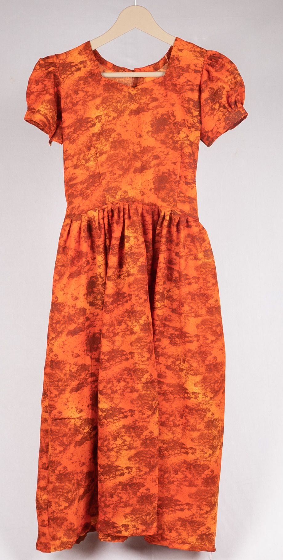 Burnt Orange Prairie Dress with Puff Sleeves