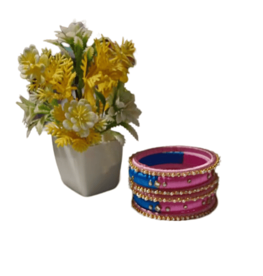 Set of 6 Silk Thread Bangles with Stone