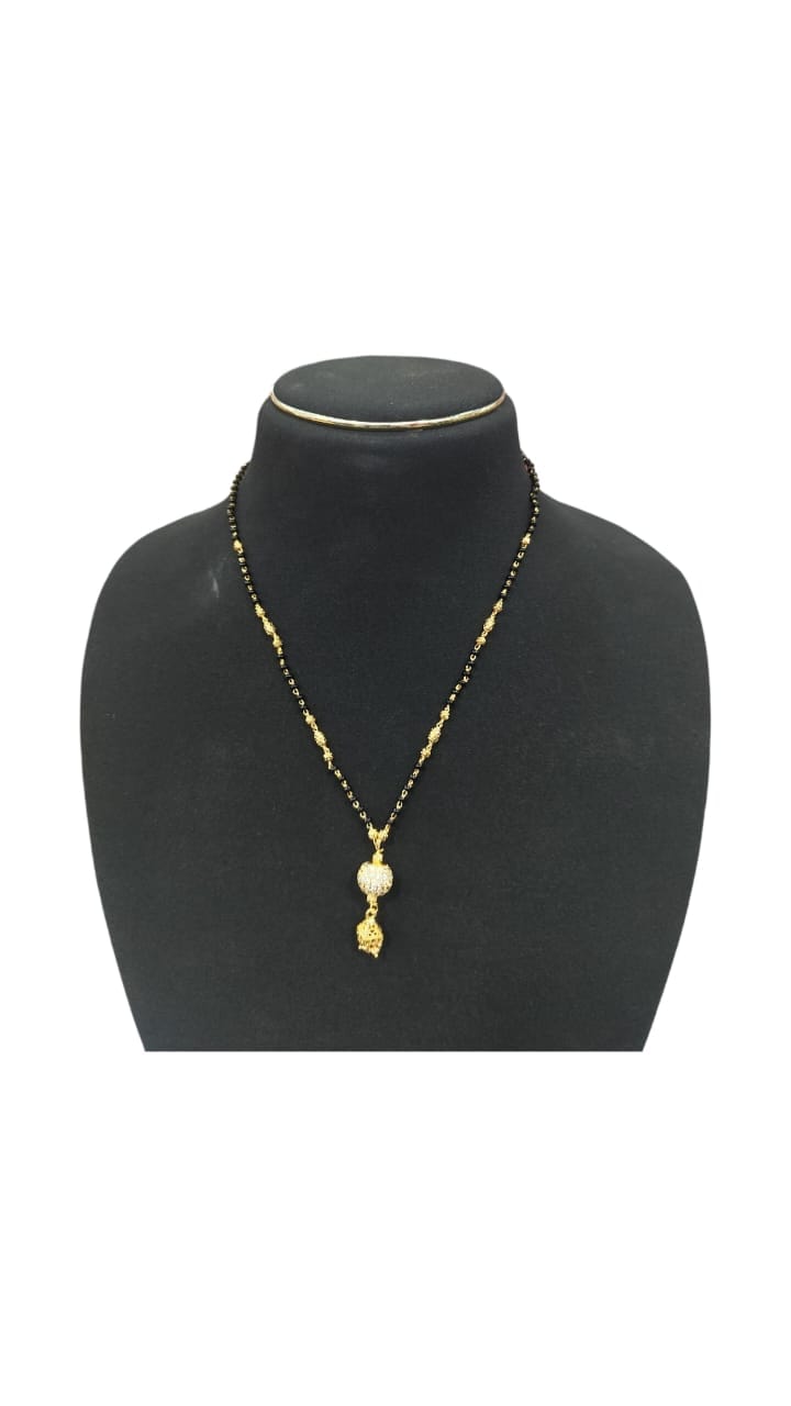  Black Beads Mangalsutra with Golden Pendant for Women