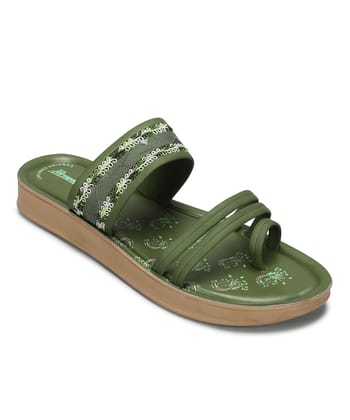 Paragon Women's Slip On Flat Pista Green Sandals | Durable Dailywear Sandals