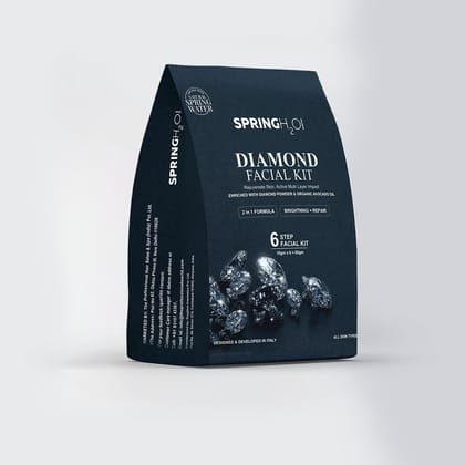 Spring H2O Diamond Facial Kit - Rejuvenate Skin, Active Multi Layer Impact, Enriched with Diamond Powder & Organic Avocado Oil, 2 in 1 Formula, Brightening & Repair, 6 Step Facial Kit 60gm