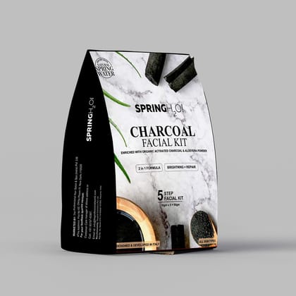 Spring H20 Charcoal Facial Kit 50 gm 2 in 1 Formula Brightening + Repair 5 Step