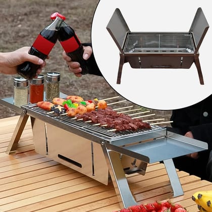 Portable BBQ / Barbecue Grill Stainless Steel Folding Charcoal Grill (1 Set)