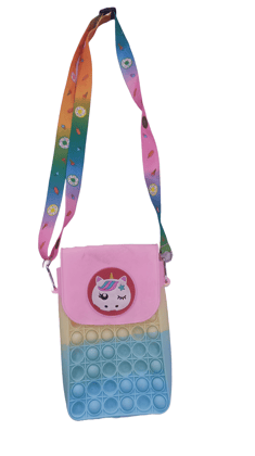 Cute Unicorn Pop It Purse for Girls with Rainbow Strap.