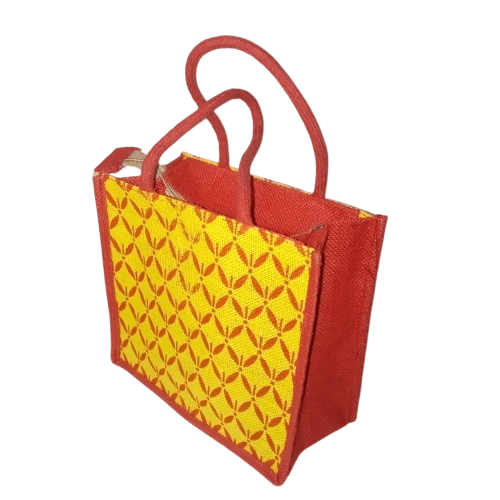 Red and Yellow Printed Jute Bag