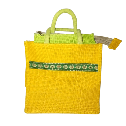 Jute Lunch Bag with Dual Compartment and Zipper Closure