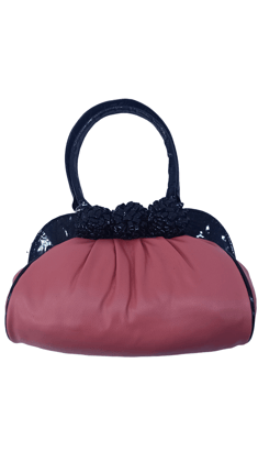  Women's Red Handbag with Black Floral Accents