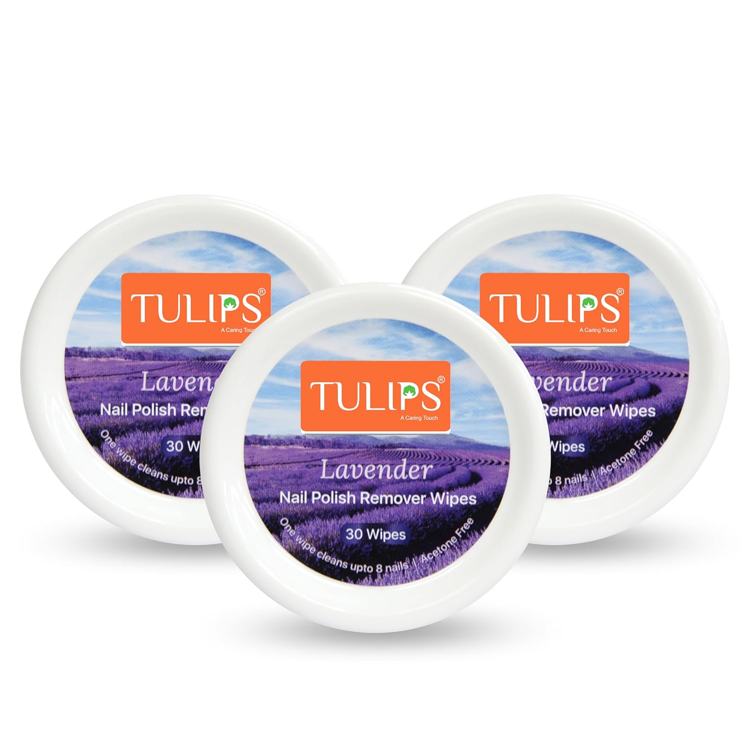 Tulips Lavender Nail Polish Remover Wipes, Enriched with Lavender Oil & Tea Tree Oil - 30 Wipes Each (Pack of 3)