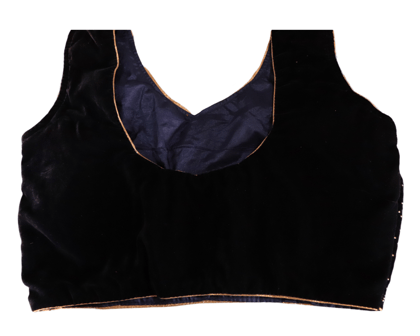  Black Velvet Embroidered Blouse with Zari Border