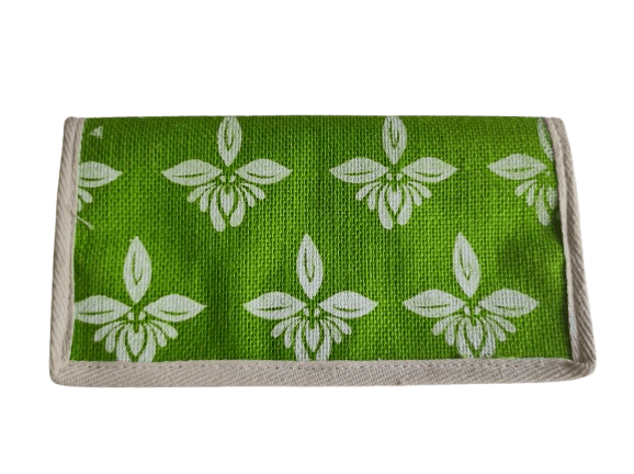  Green Jute Clutch with White Floral Print