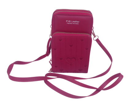 PVB Leather Heart Embossed Crossbody Phone Bag with Strap