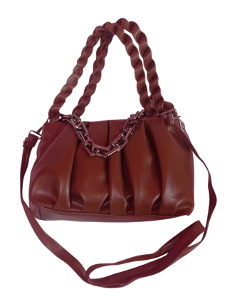  Women's Brown Pleated Chain Strap Shoulder Bag