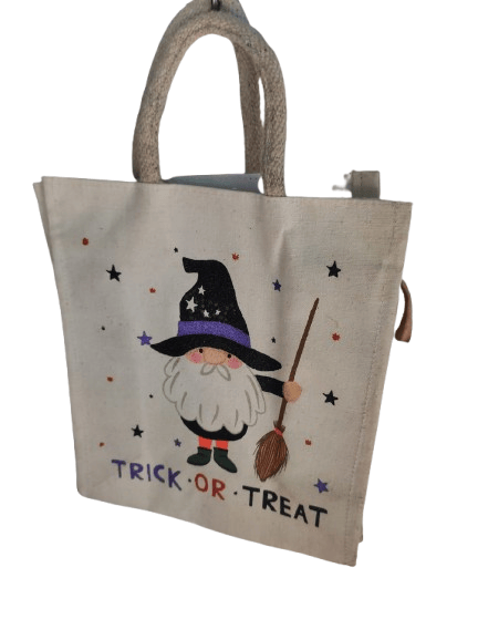  Cute Cartoon Witch Printed Burlap Tote Bag Halloween Trick or Treat Bag Kids Gift Bag Party Favor Bag