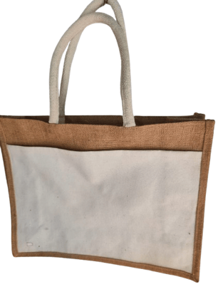 Jute Tote Bag with Cotton Front Panel