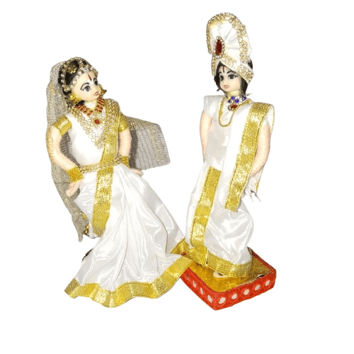 Traditional Indian Couple in Wedding Attire, South Indian Bommai Golu Dolls, 6 Inches