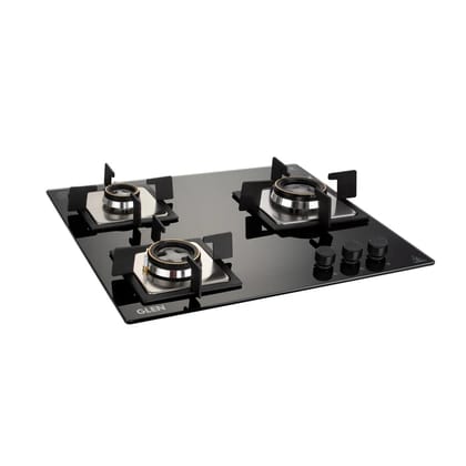 Glen 3 Burner Built In Glass Hob | Auto Ignition | 8 MM Thick Toughened Glass Hob | Black | Double Ring Forged Brass Burners | Warranty 2 Years Standard & 5 Years Glass | 1063 SQ DB