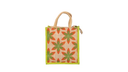 Jute Lunch Bag with Zipper and Handles, Reusable Grocery Bag