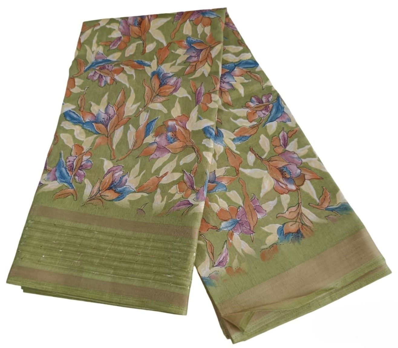 Green Floral Printed Dola Silk Saree With Blouse